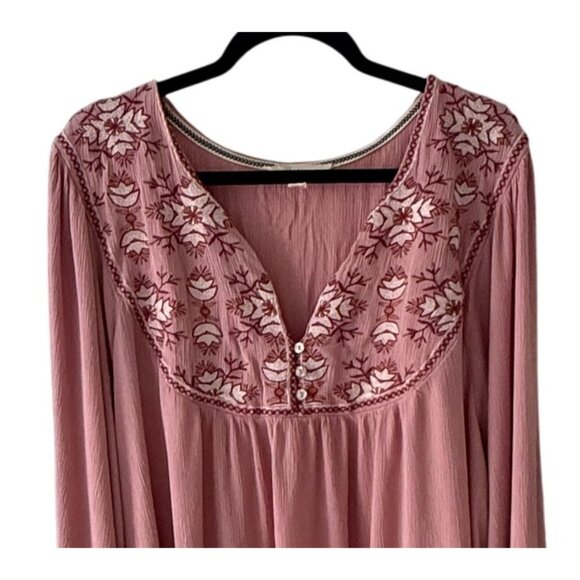 Nurture By Westbound Blouse Womens 3X Peasant Boho Pink Embroidered Plus Size - Picture 2 of 7